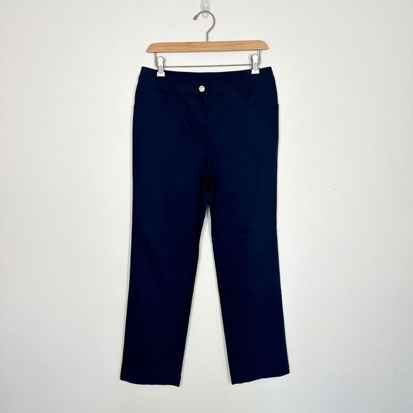 St. John Sport Navy Straight Leg High Rise Trousers Sz 8 Made in USA - Picture 1 of 11